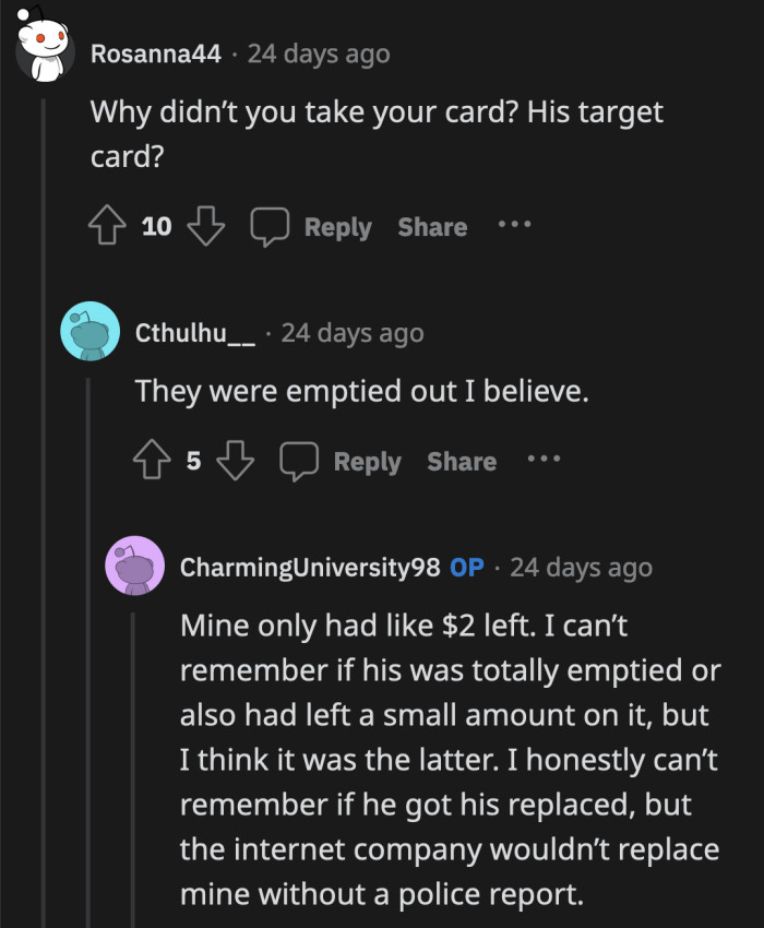 Was she saving what was left on them for a rainy day?