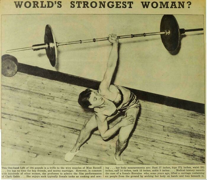 Athlete Ivy Russell (Surrey, England 1907) Does A Bent Press With 47 Kilos At 57 Kilos Herself, Around 1930s