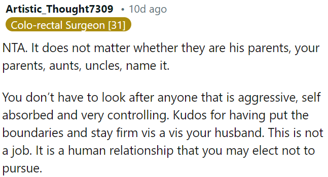 Setting boundaries with her husband's family is commendable—it's about prioritizing healthy relationships over obligations.