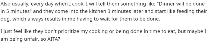 They provide a bit more background and ask if they are TA for how they feel or if they are being unfair.