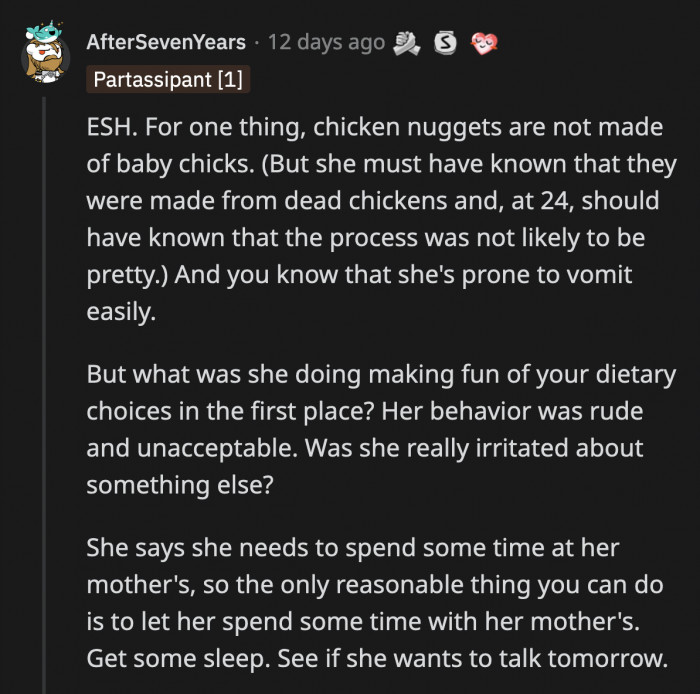 However, the verdict of the subreddit is that they both equally suck. They both got under each other's skin and made the crew clean up the mess.