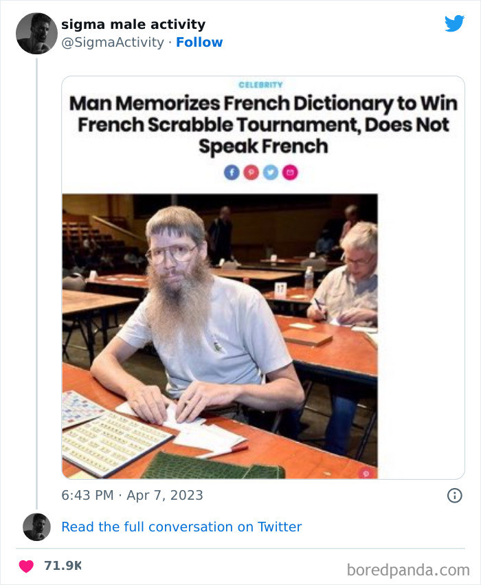 32. He has no idea of French