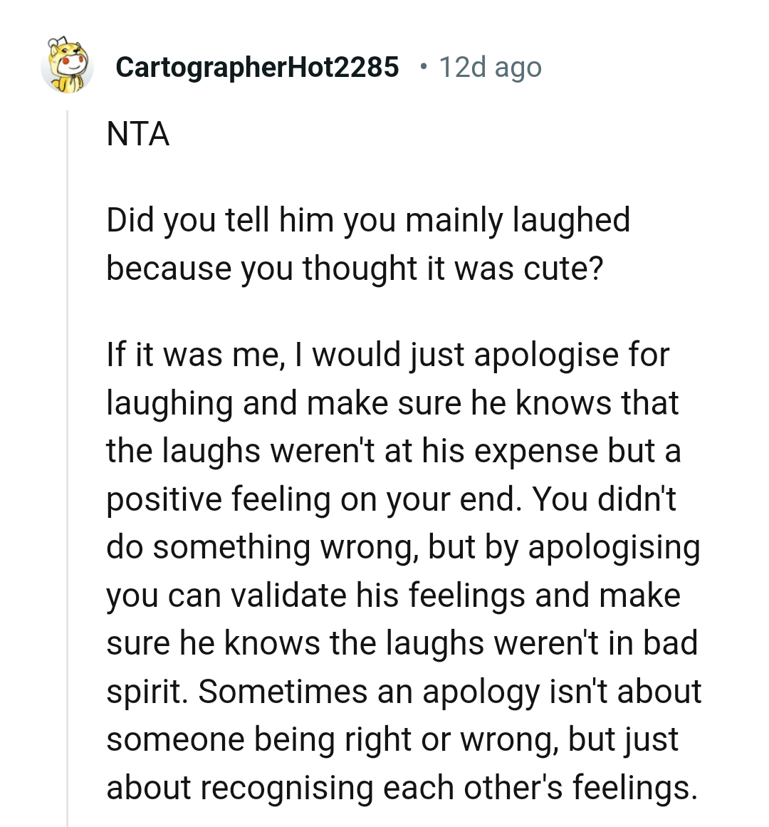 This Redditor would just apologize for laughing