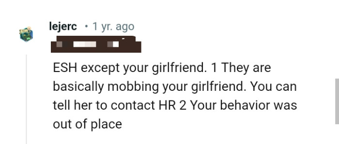 Telling her to contact HR