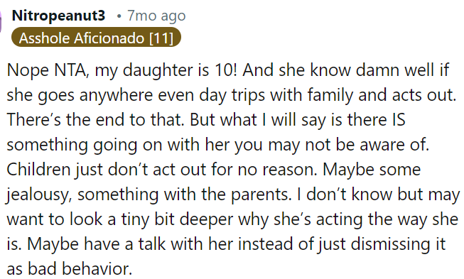 Possible reasons for her behavior include jealousy or parental issues.