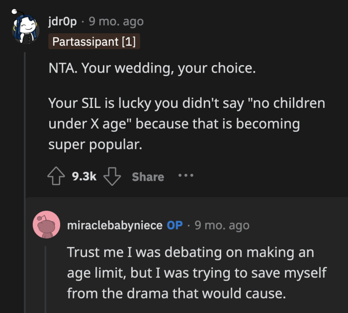 Can you imagine the meltdown SIL would have had if her baby wasn't allowed to attend OP's wedding?