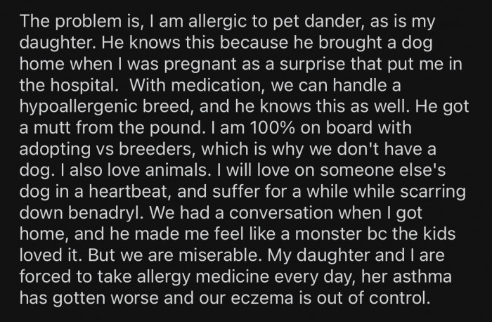 OP and her daughter are allergic to pet dander.