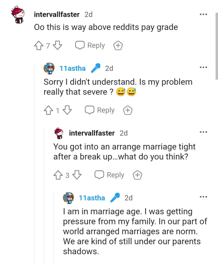 The OP wants to know if her problem is really that severe, as a Redditor says that it's way above the sub's pay grade.