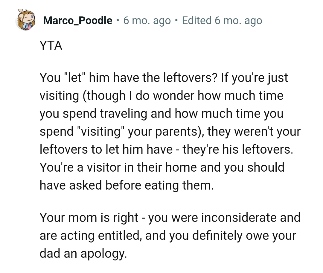 The OP is a visitor in their home