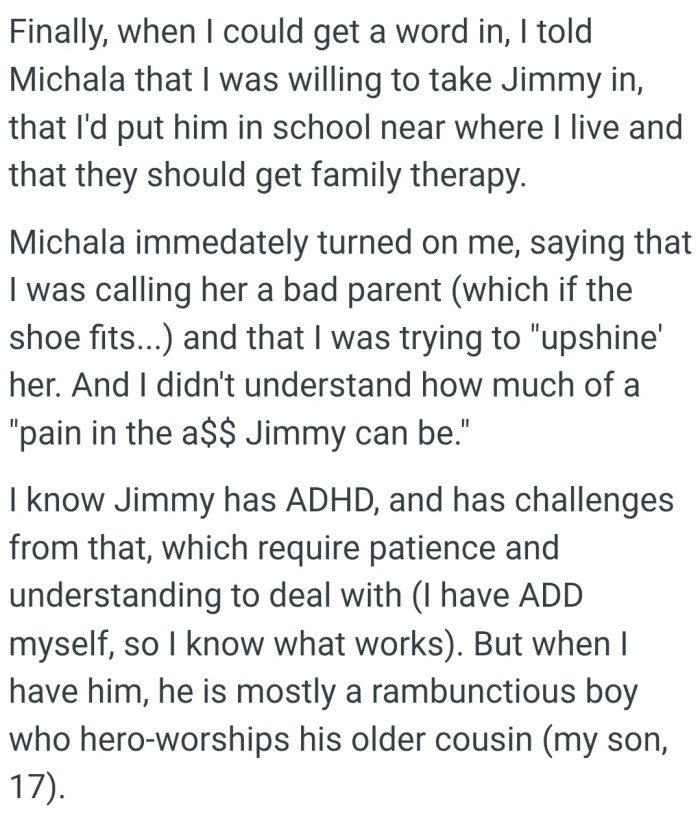 When the OP has him, he is mostly a rambunctious boy who hero-worships his older cousin