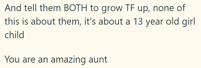 Someone finally said what everyone was thinking—the only adult here seems to be the aunt.