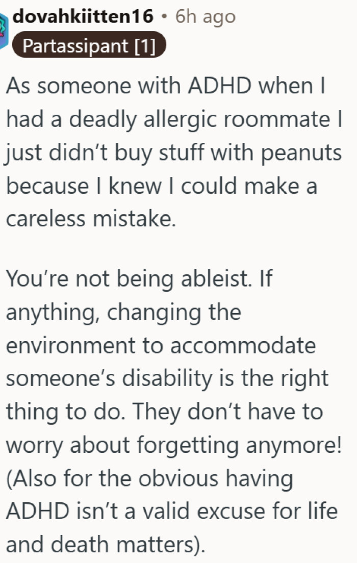 Changing the environment is the most sensible solution for a roommate with a deadly allergy
