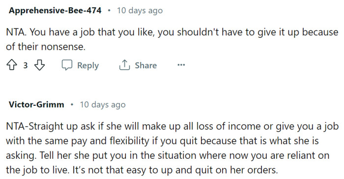 OP should ask Carina if she would replace the loss of income