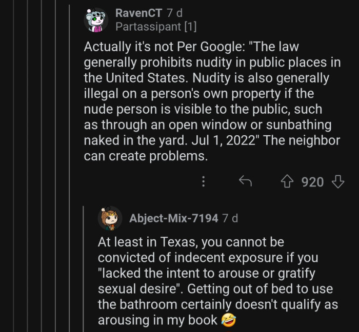 It can be illegal to be nude, even in your own home, if you're visible.