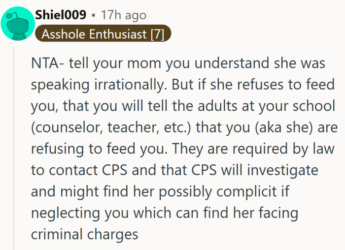 A measured response with real protection behind it, because no teen should have to beg to be fed.