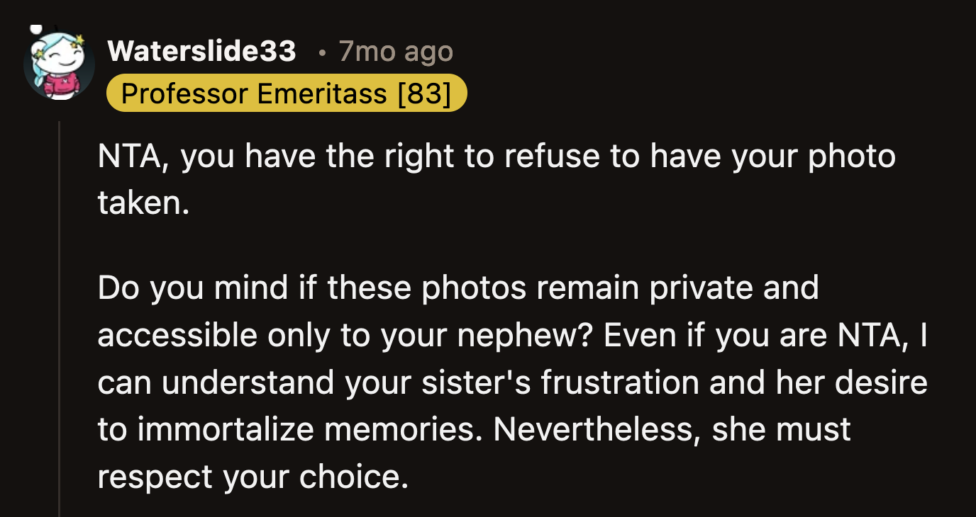 The verdict was that neither sister was an a**hole. OP wants to remain private, and her sister isn't a jerk for wanting to have keepsakes for her son.