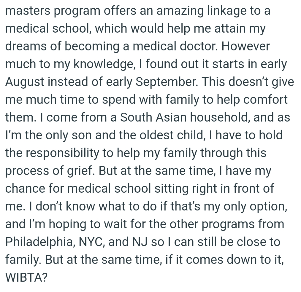 The OP has to hold the responsibility to help his family through this process of grief