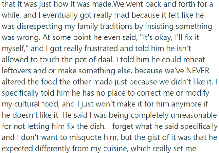 OP felt that her husband's insistence on altering the traditional dish was a disrespectful act towards her family traditions