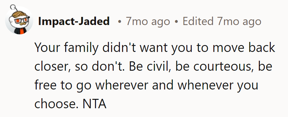 If their family doesn't want them close, they should roam free! Civility and freedom are the name of the game.