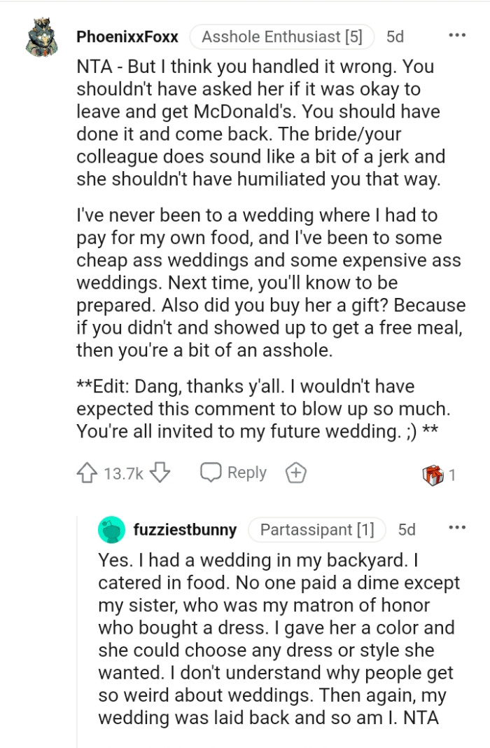 The bride does sound a bit like a jerk