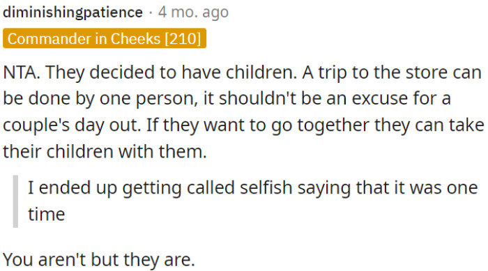 OP's parents are selfish.