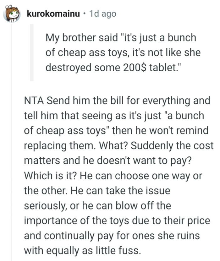 Suddenly the cost matters and he doesn't want to pay?