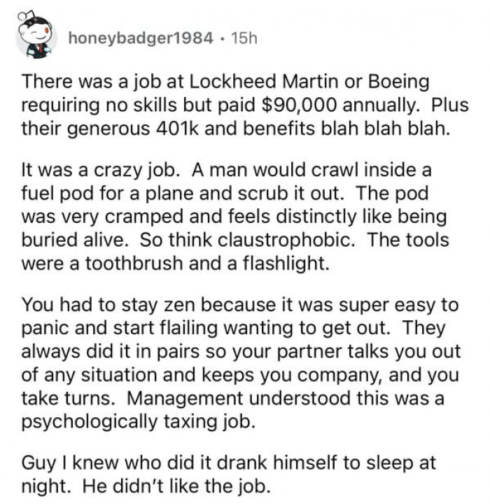 20. A job at Lockheed Martin or Boeing requiring no sleep