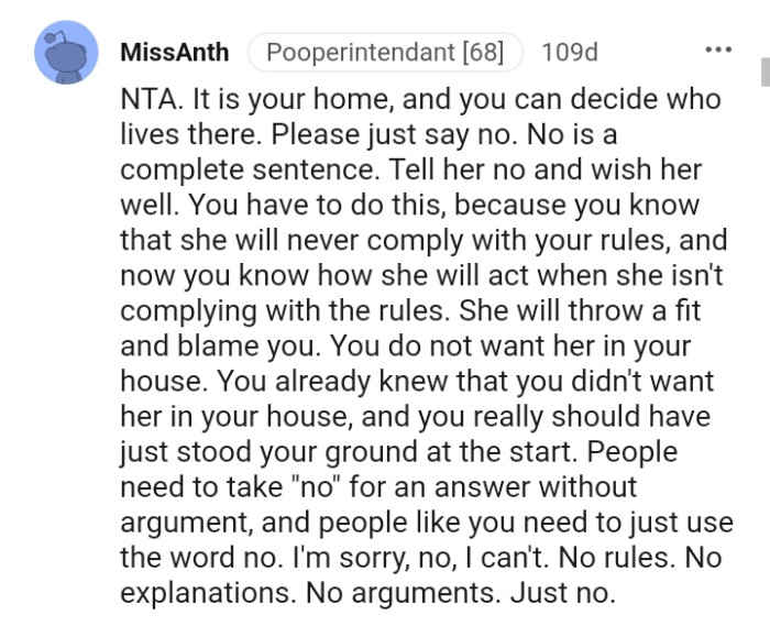 You already knew you didn't want her in your house