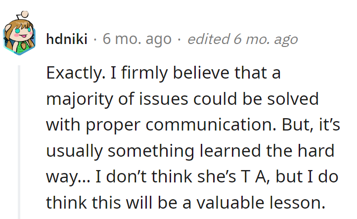 Life's menu includes communication. No TA label, just a side of wisdom.