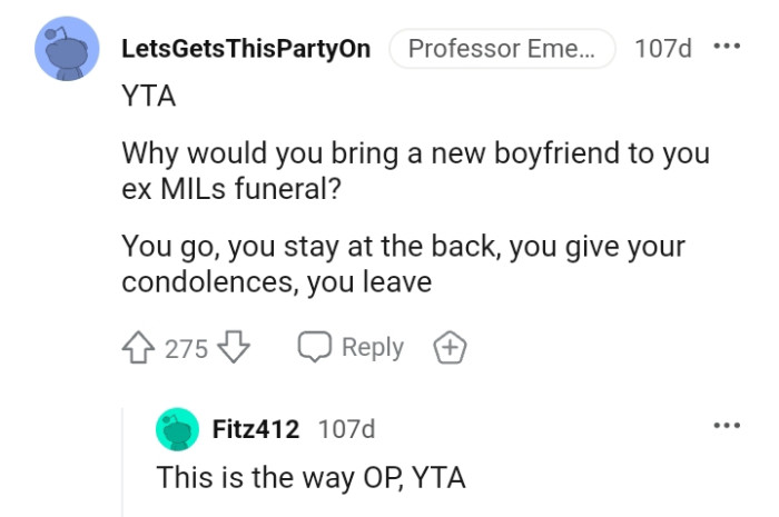 The OP could have just gone and given her condolences