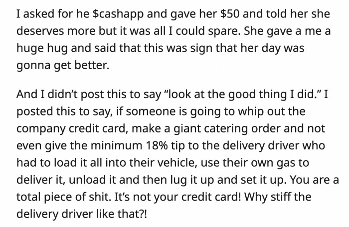 OP says he didn't post the story to be thanked or show off his good deed