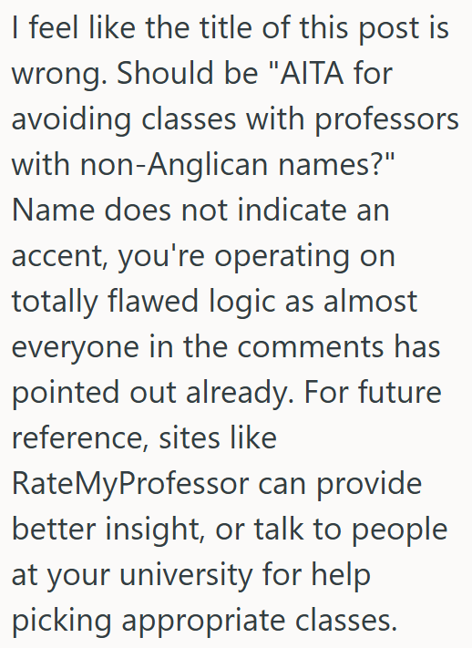 Avoiding classes over non-Anglican names is flawed logic.