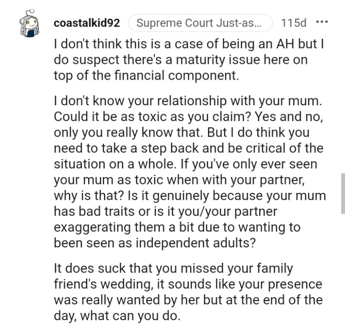 This Redditor doesn't know the relationship between the OP and her mom.