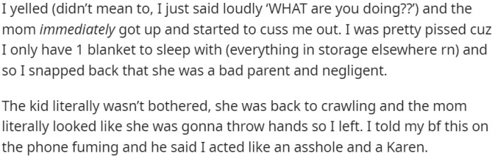 OP's boyfriend criticized her behavior, likening it to that of a 