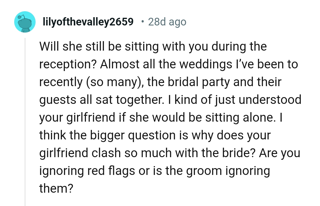 Why does OP's girlfriend clash with the bride?