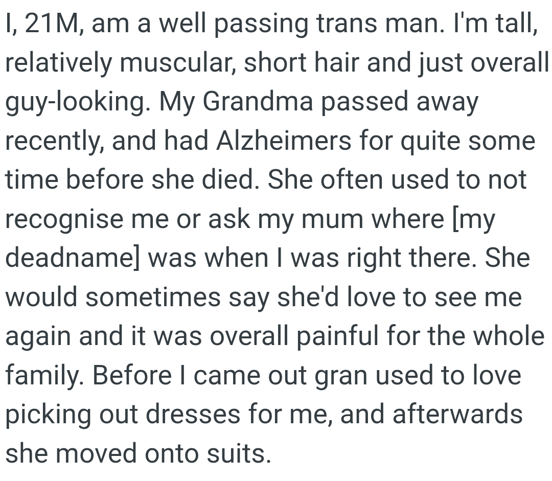 OP's Grandma Passed Away Recently, as She Had Alzheimer's for Quite Some Time.