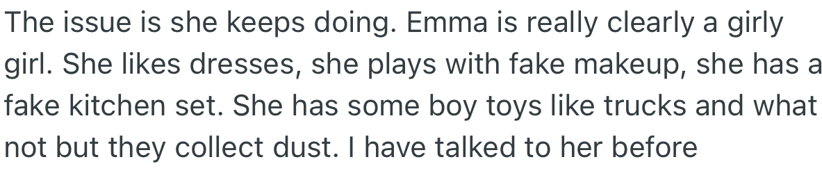 OP’s SIL keeps giving Emma boy clothes, and it’s now becoming a problem because the little girl has no interest in them