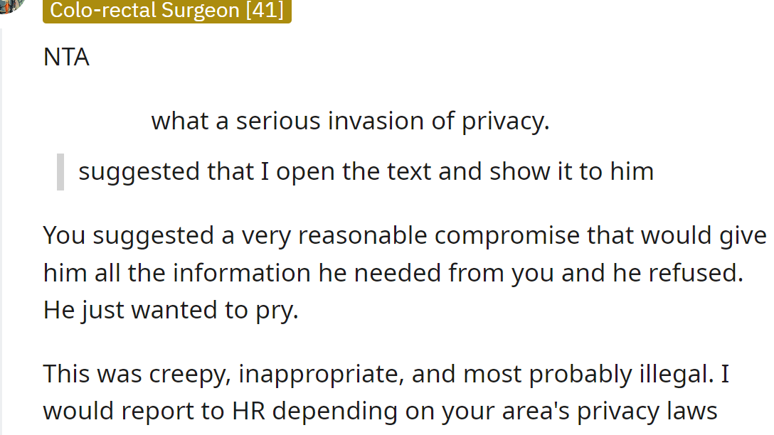 She should report him to HR