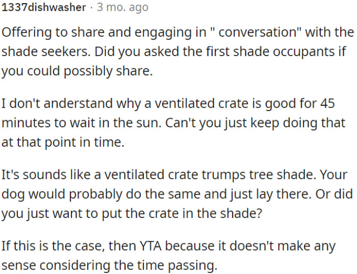 OP should have asked the first occupants to share the shade