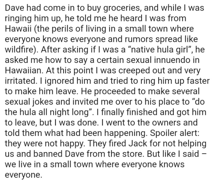 He proceeded to make several sexual jokes and invited the OP over to his place to 