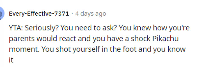 Yeah, we agree that she shouldn't have to ask, and she should've known even during the time it was happening that she was in the wrong.