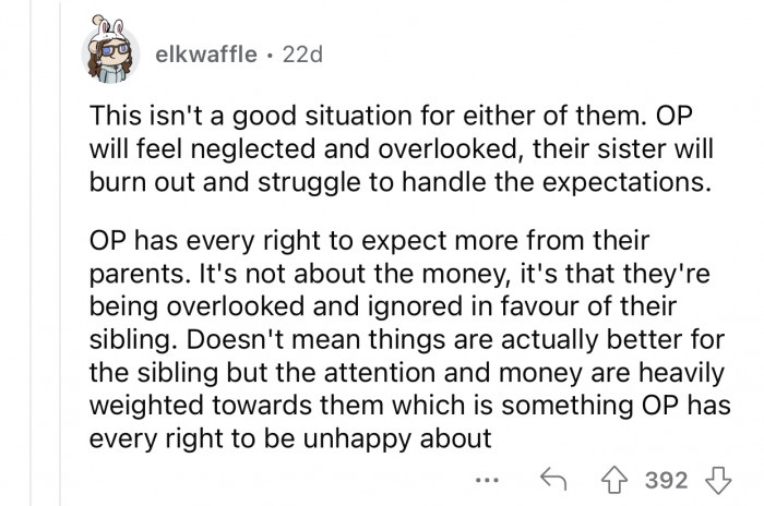 OP has the right to expect more from her parents, especially considering how she is currently being treated.