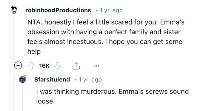 “Emma’s obsession with having a perfect family and sister feels almost incestuous.”