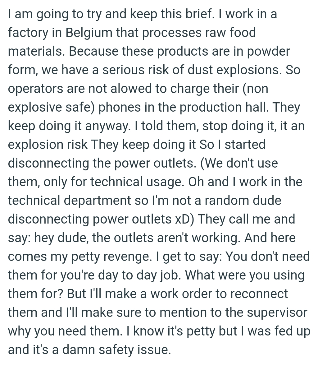 Operators Are Not Allowed to Charge Their Phones in the Production Hall