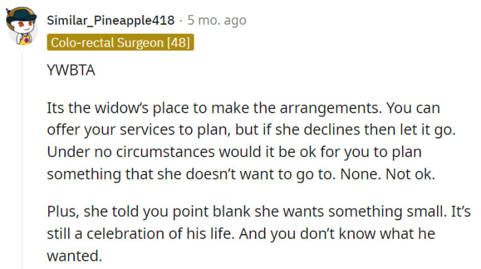 Let the widow steer the ship, mate!