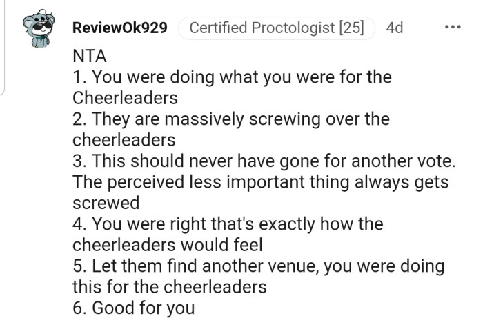 Six reasons why OP is not the a**hole