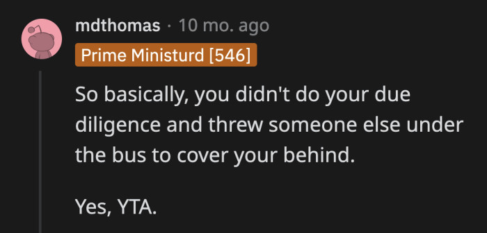 OP should feel ashamed of herself