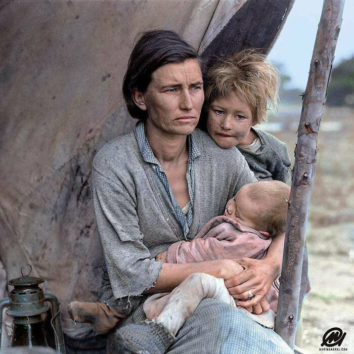 25. The Famous Photo Of The Migrant Mother Taken By Dorothea Lange Showing 32-Year-Old Mother Florence Owens Thompson At A Pea Picker Camp Where The Crops Had Died Due To Frost.