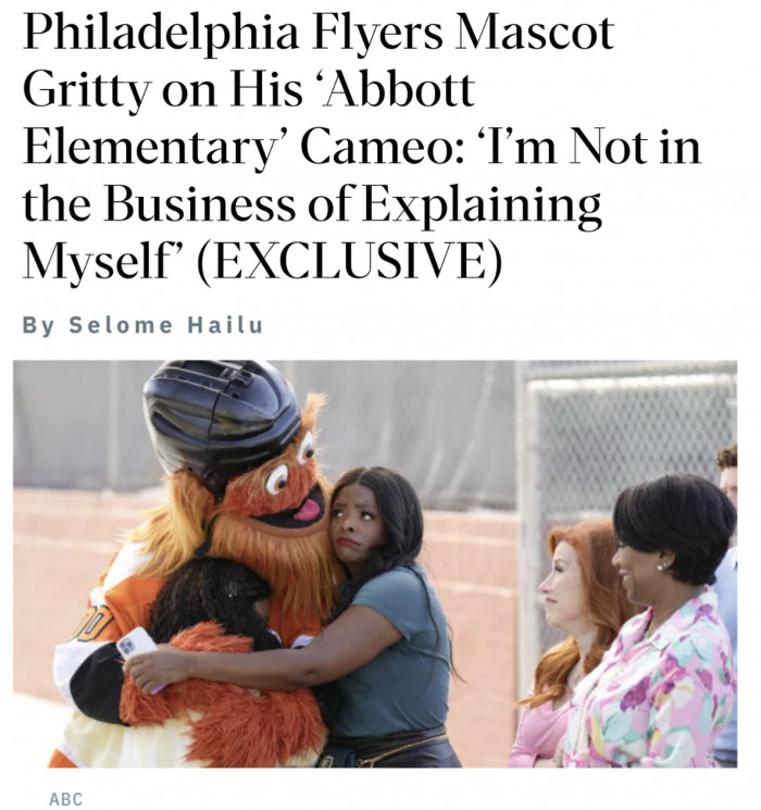 Philadelphia Flyers Mascot Gritty on His ‘Abbott Elementary’ Cameo: ‘I’m Not in the Business of Explaining Myself’