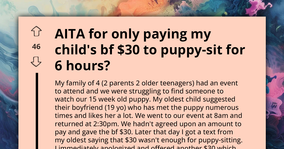 Is $60 Excessive for a Couple of Hours of Puppy-Sitting by Your Child's Boyfriend? Redditor in Dilemma